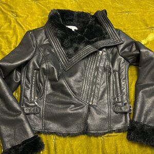 Jennifer Lopez faux fur lined moto jacket L biker motorcycle vixen